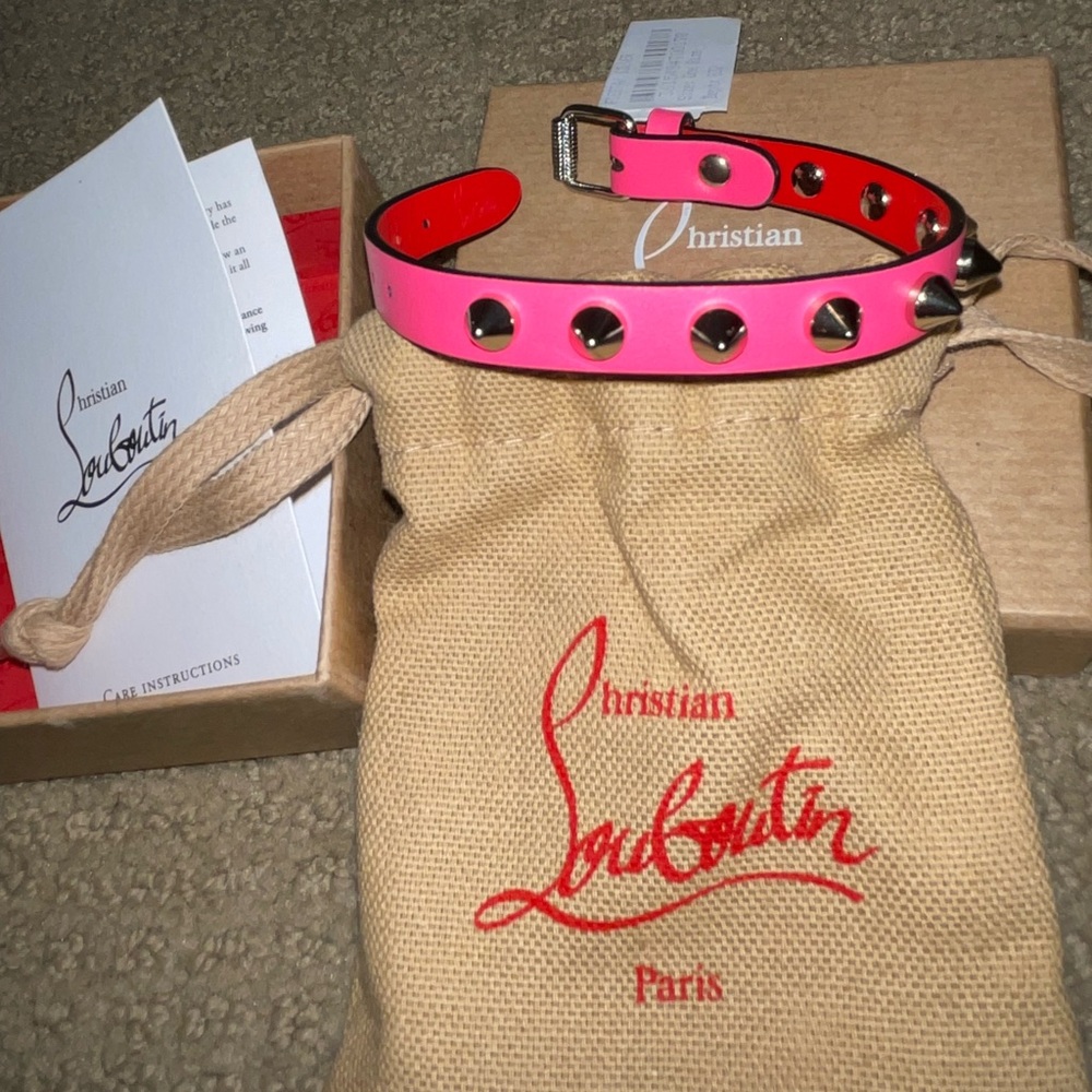 Authentic Christian Louboutin hot pink silver spike spiked bracelet red bottom